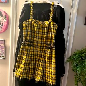 VINTAGE Tripp NYC Yellow Black Plaid Skull Ribbon School Girl Dress